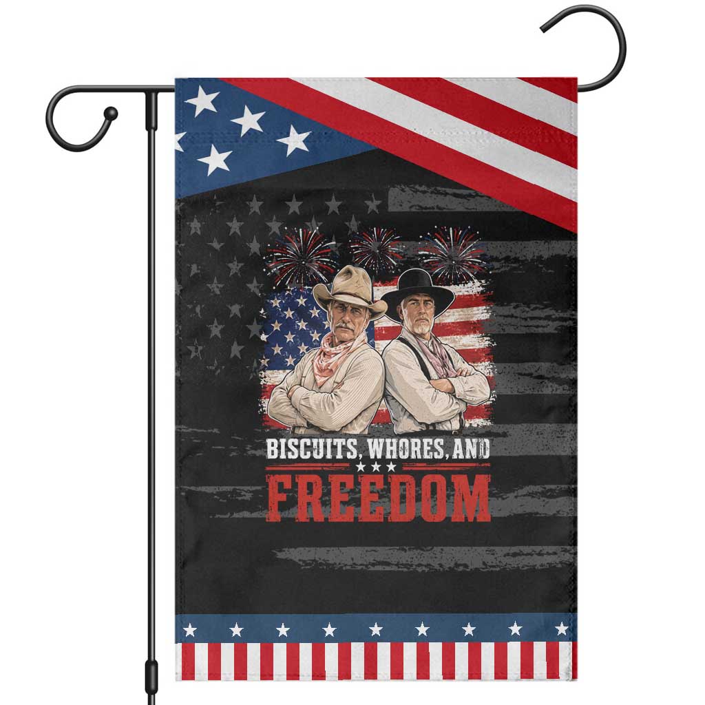 Biscuits Whores And Freedom Funny Western Cowboy 4th of July Patriotic Garden Flag TS11 Distressed Black Blue Print Your Wear