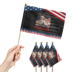 Biscuits Whores And Freedom Funny Western Cowboy 4th of July Patriotic Handheld Flag