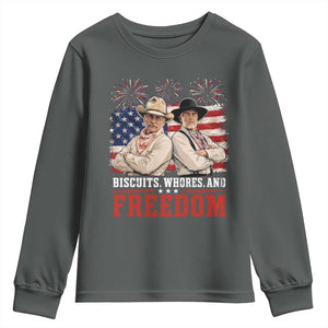 Biscuits Whores And Freedom Funny Western Cowboy 4th of July Youth Sweatshirt