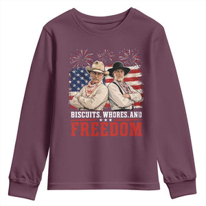Biscuits Whores And Freedom Funny Western Cowboy 4th of July Youth Sweatshirt