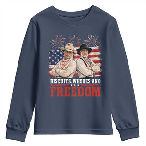 Biscuits Whores And Freedom Funny Western Cowboy 4th of July Youth Sweatshirt