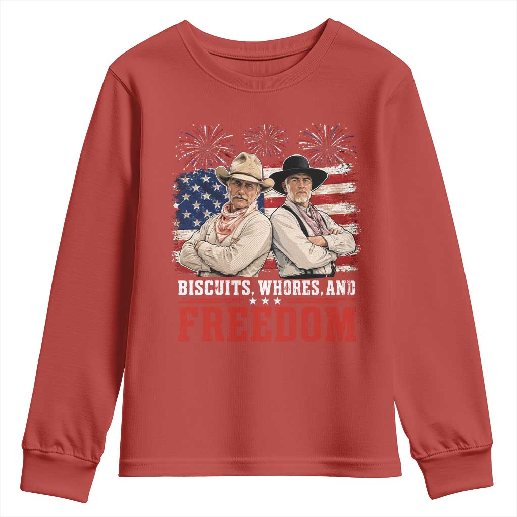 Biscuits Whores And Freedom Funny Western Cowboy 4th of July Youth Sweatshirt