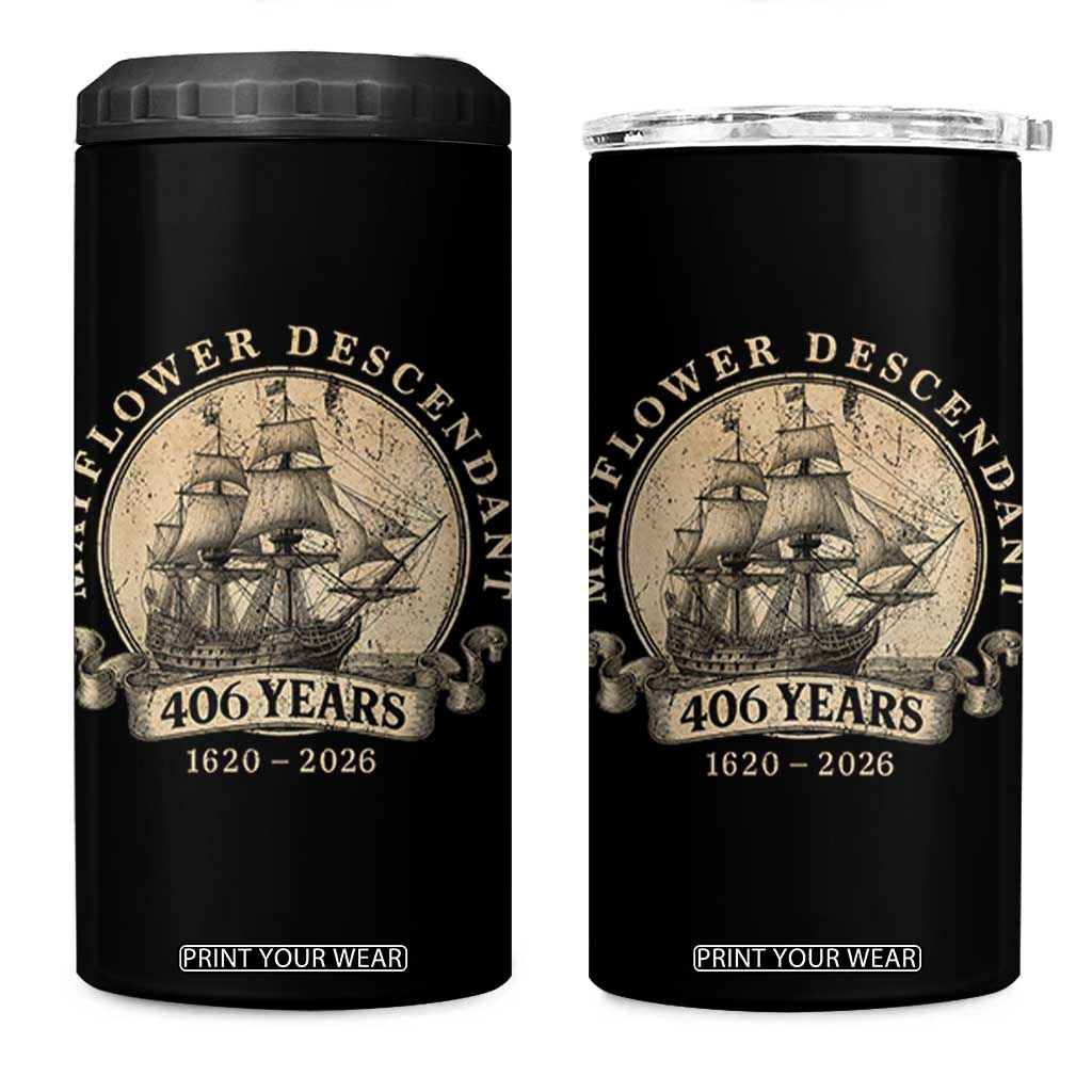 Mayflower Descendant 4 in 1 Can Cooler Tumbler 406 Years Pilgrim Fathers Thanksgiving History
