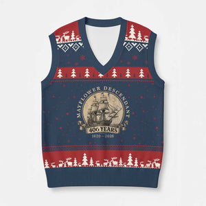 Mayflower Descendant V-Neck Knit Sweater Vest 406 Years Pilgrim Fathers Thanksgiving History