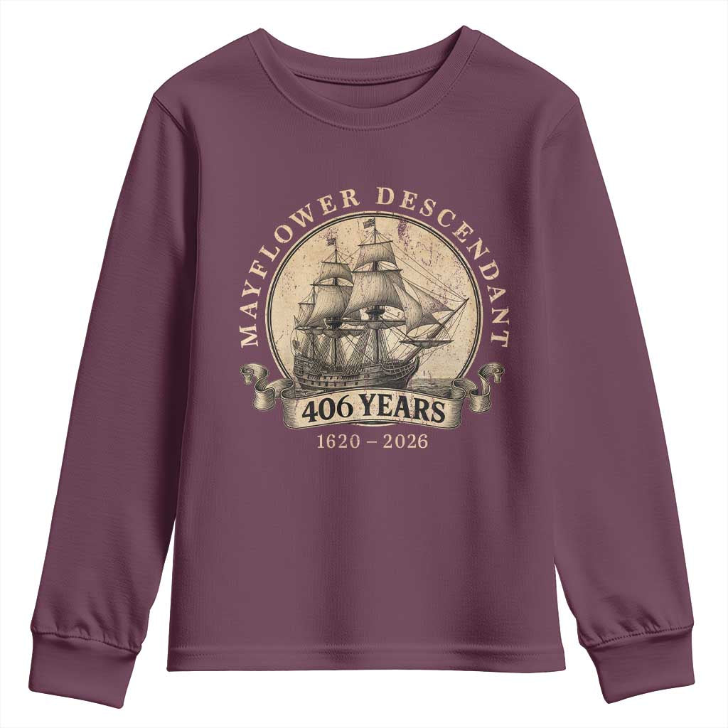 Mayflower Descendant Youth Sweatshirt 406 Years Pilgrim Fathers Thanksgiving History