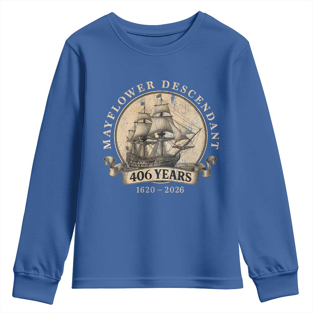 Mayflower Descendant Youth Sweatshirt 406 Years Pilgrim Fathers Thanksgiving History
