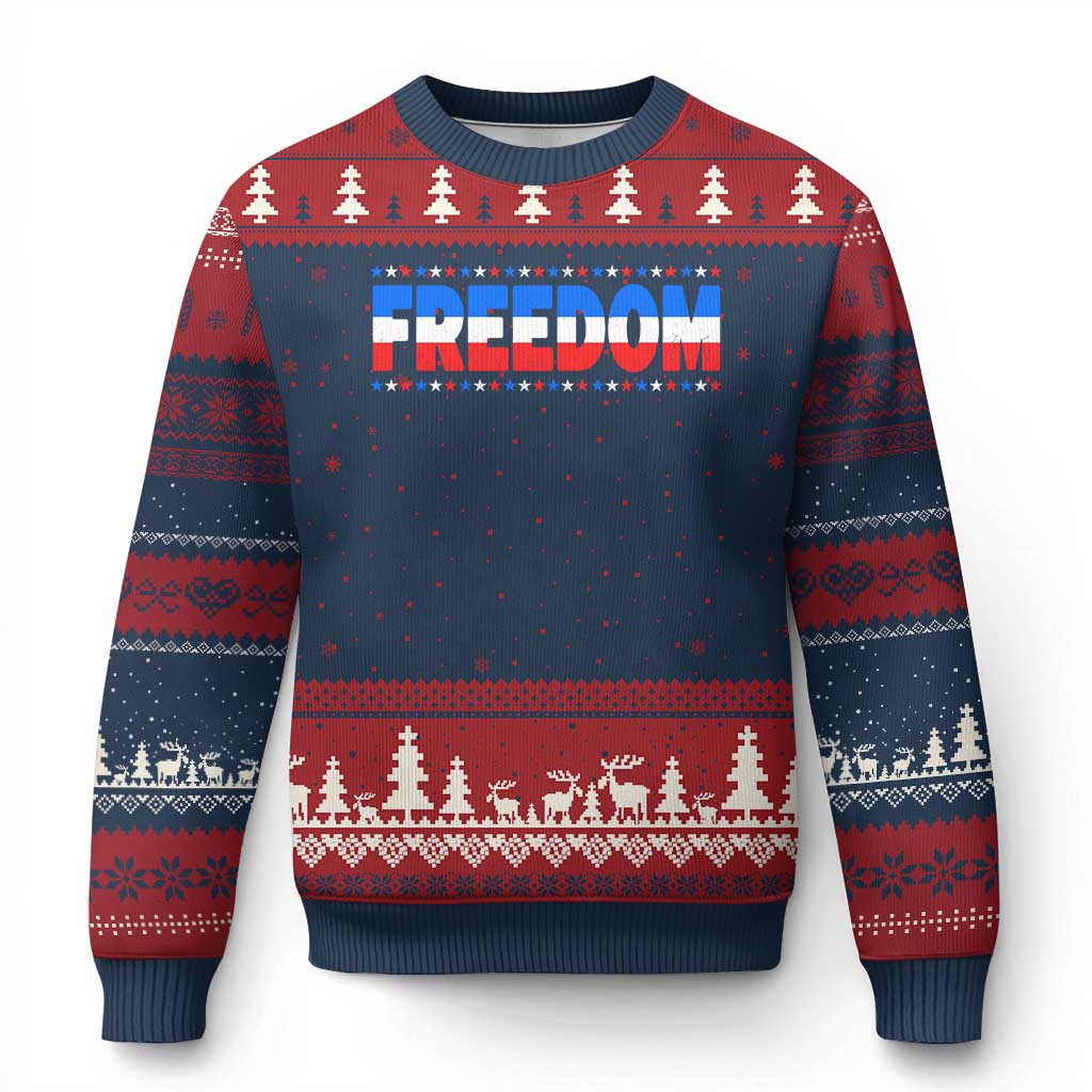 Freedom Funny 4th of July Couple Matching Ugly Christmas Sweater