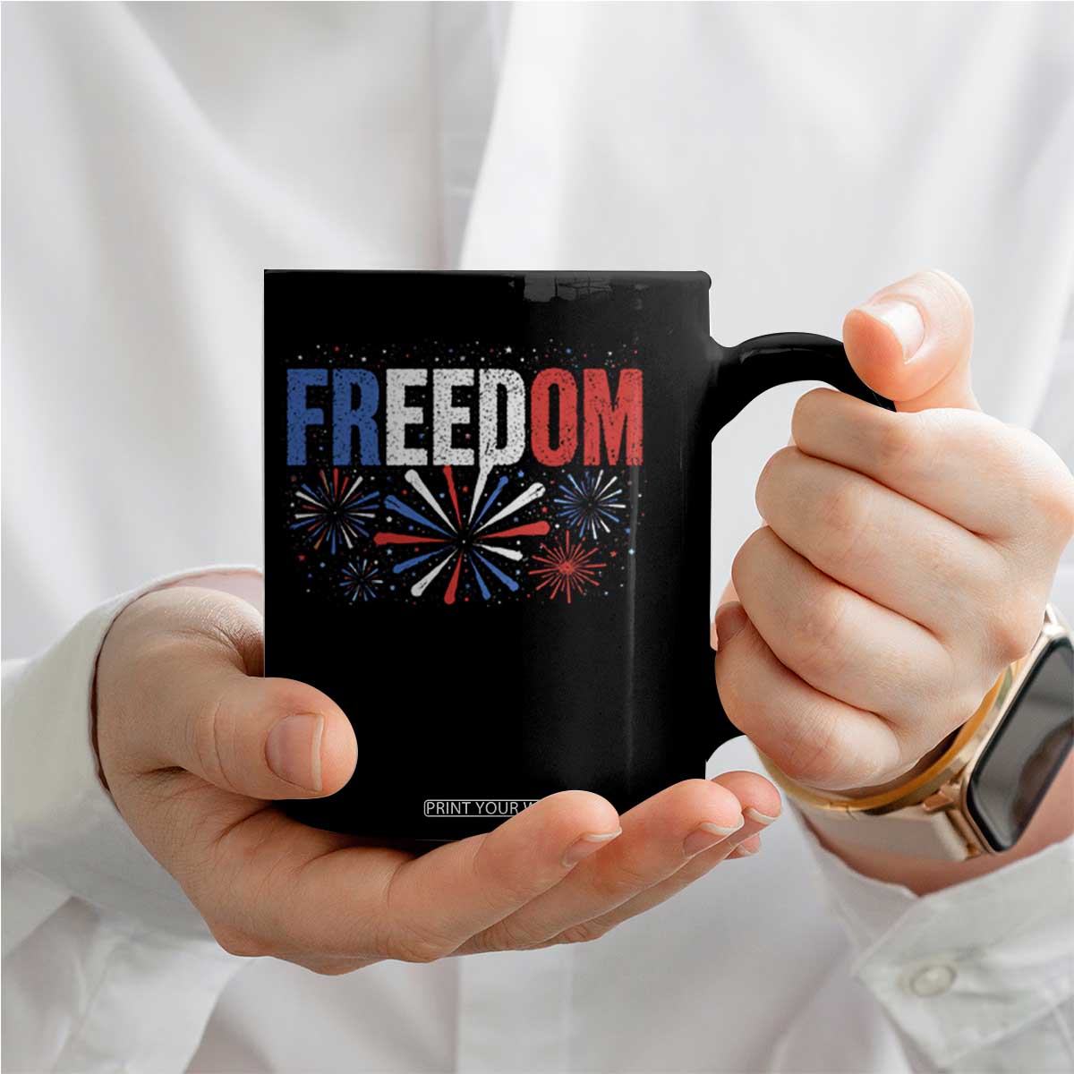 Freedom Funny 4th of July Couple Matching Coffee Mug US Fireworks