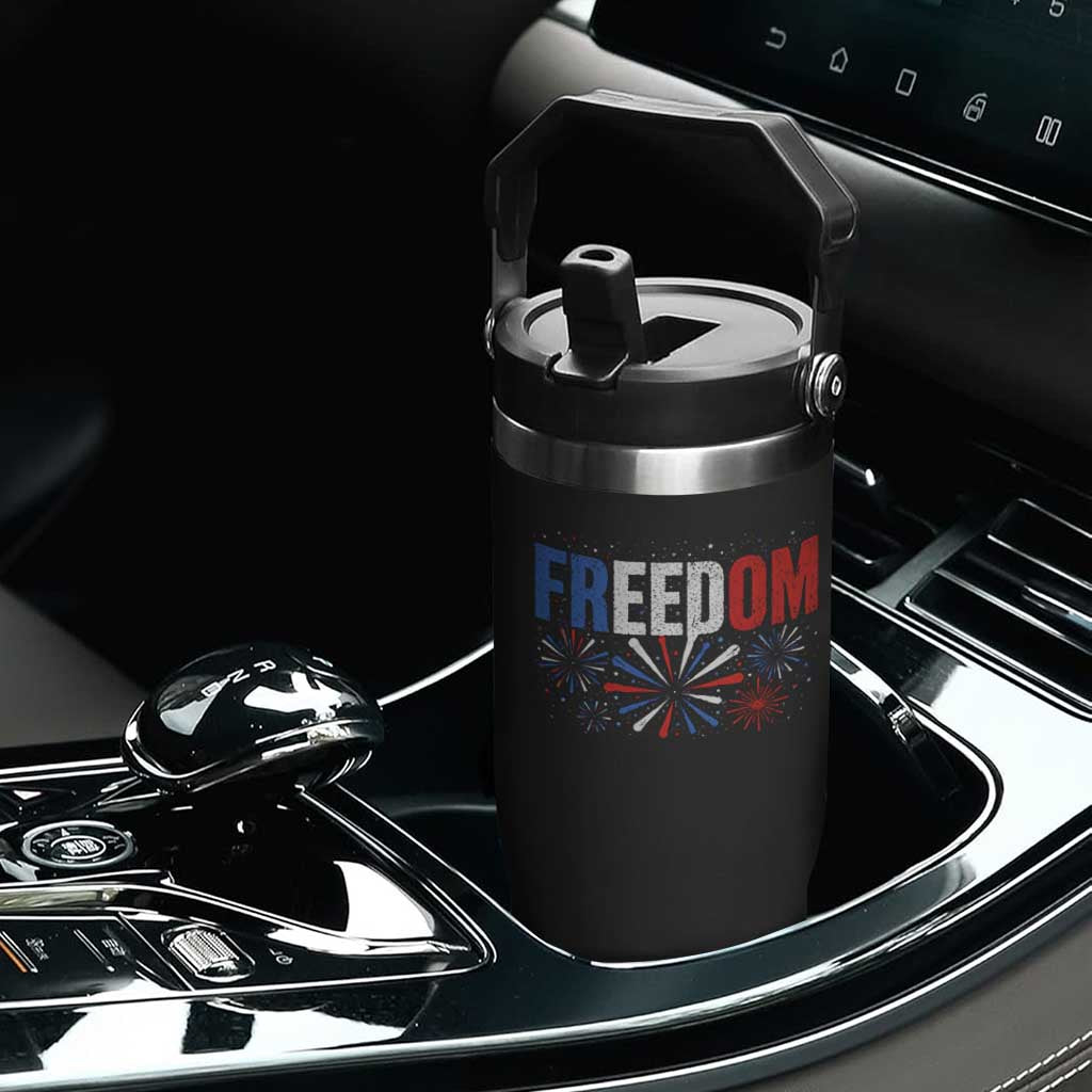 Freedom Funny 4th of July Couple Matching Flip Straw Tumbler US Fireworks
