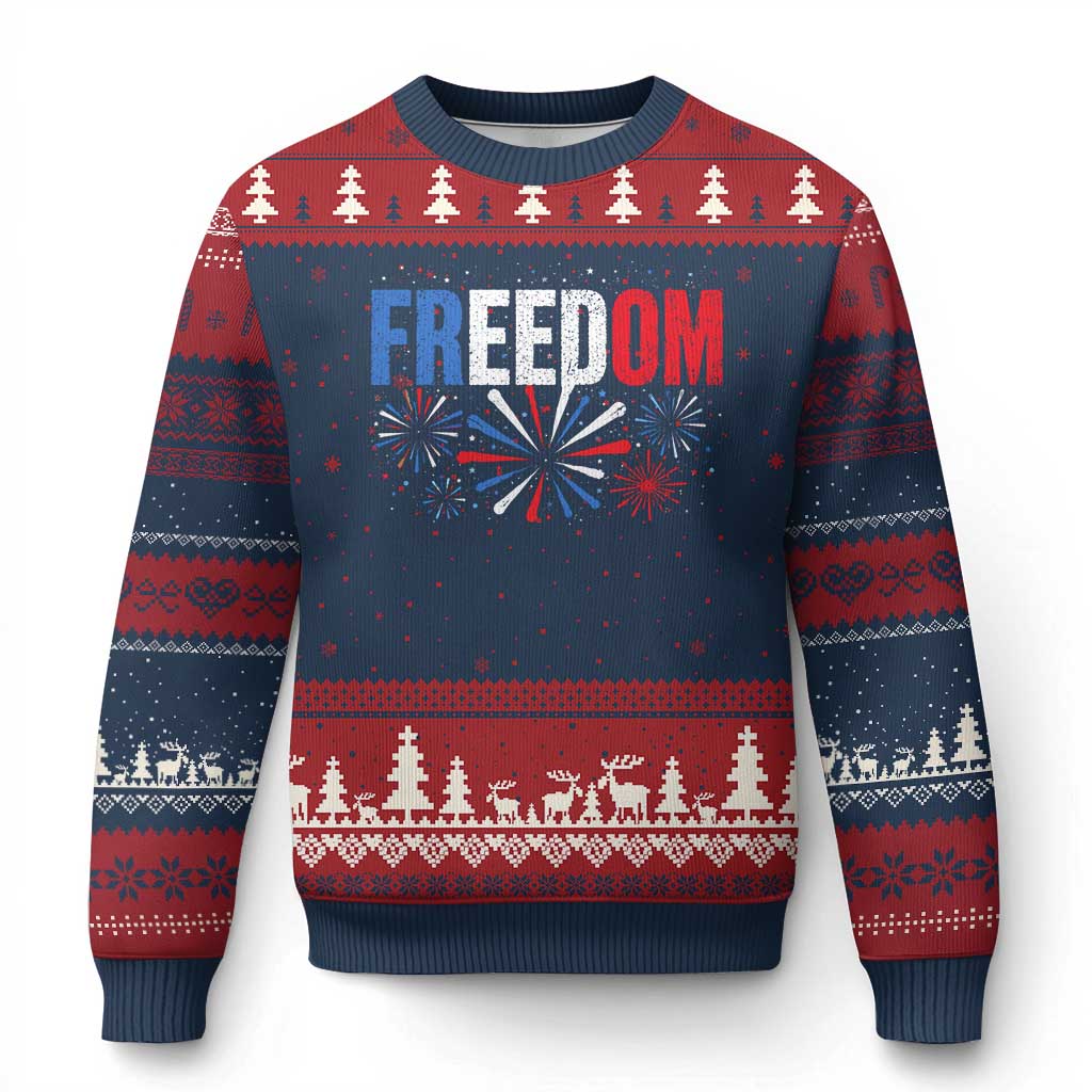 Freedom Funny 4th of July Couple Matching Ugly Christmas Sweater US Fireworks