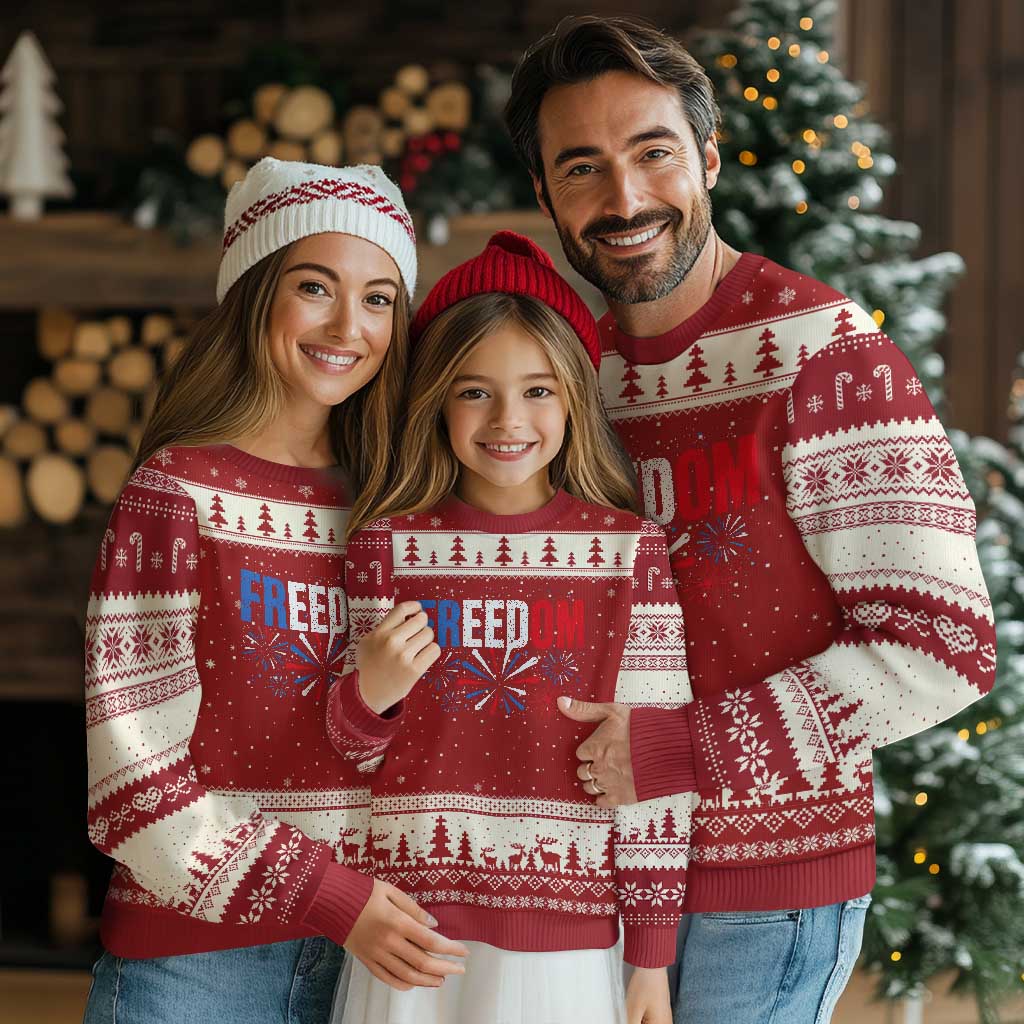 Freedom Funny 4th of July Couple Matching Ugly Christmas Sweater US Fireworks