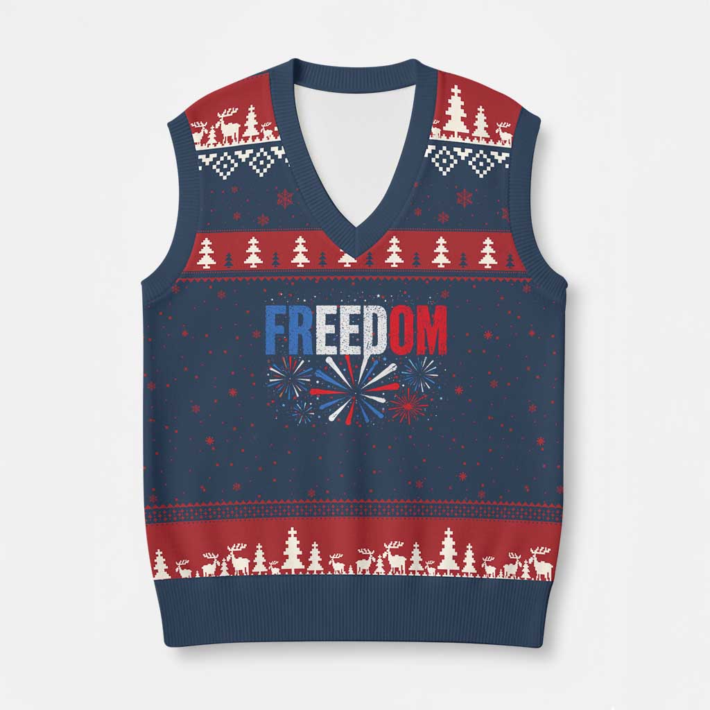 Freedom Funny 4th of July Couple Matching V-Neck Knit Sweater Vest US Fireworks