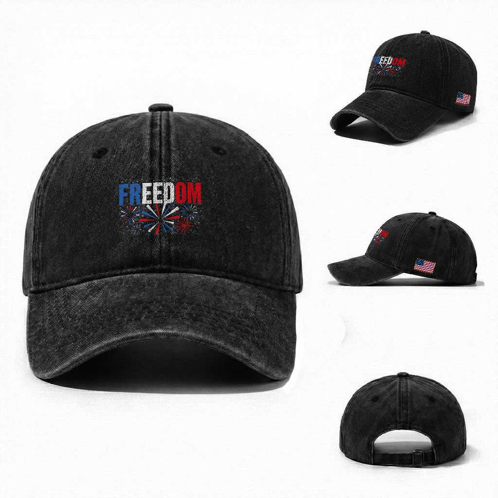 Freedom Funny 4th of July Couple Matching Washed Cotton Baseball Cap US Fireworks