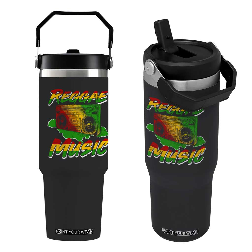 Reggae Music Flip Straw Tumbler Rastafari Rasta Jamaica Boombox TS11 One Size: 30 oz Black Print Your Wear