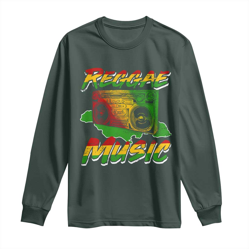 Reggae Music Long Sleeve Shirt Rastafari Rasta Jamaica Boombox TS11 Dark Forest Green Print Your Wear