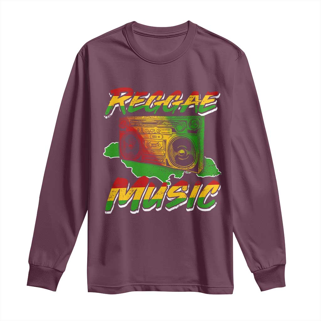 Reggae Music Long Sleeve Shirt Rastafari Rasta Jamaica Boombox TS11 Maroon Print Your Wear
