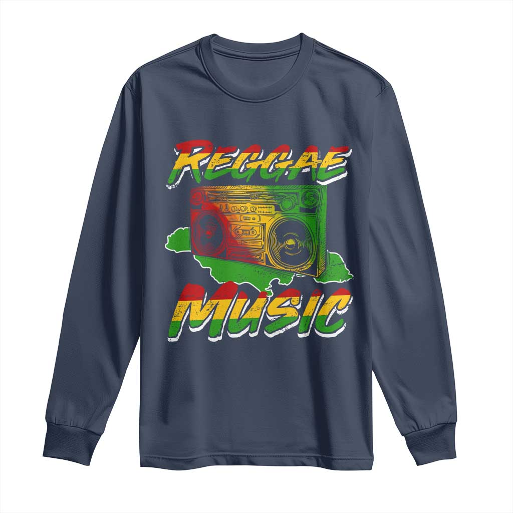 Reggae Music Long Sleeve Shirt Rastafari Rasta Jamaica Boombox TS11 Navy Print Your Wear