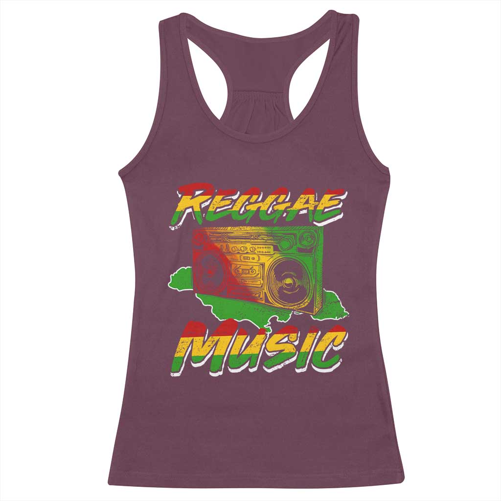 Reggae Music Racerback Tank Top Rastafari Rasta Jamaica Boombox TS11 Maroon Print Your Wear