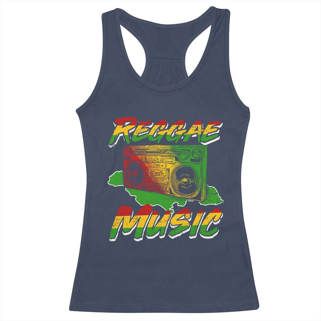 Reggae Music Racerback Tank Top Rastafari Rasta Jamaica Boombox TS11 Navy Print Your Wear