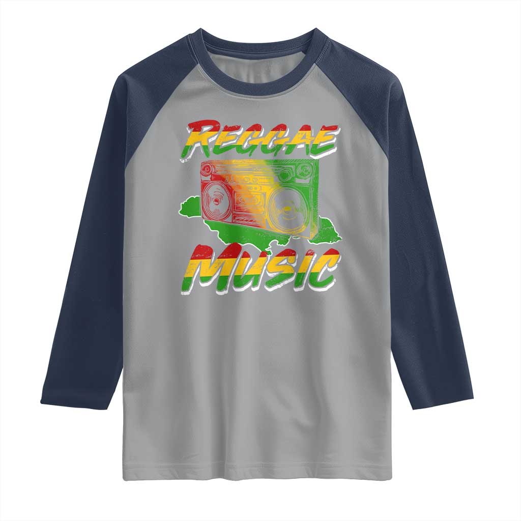 Reggae Music Raglan Shirt Rastafari Rasta Jamaica Boombox TS11 Sport Gray Navy Print Your Wear