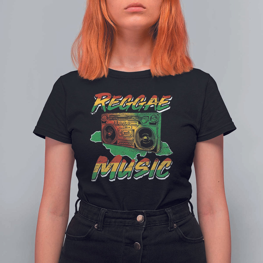 Reggae Music T Shirt For Women Rastafari Rasta Jamaica Boombox TS11 Black Print Your Wear