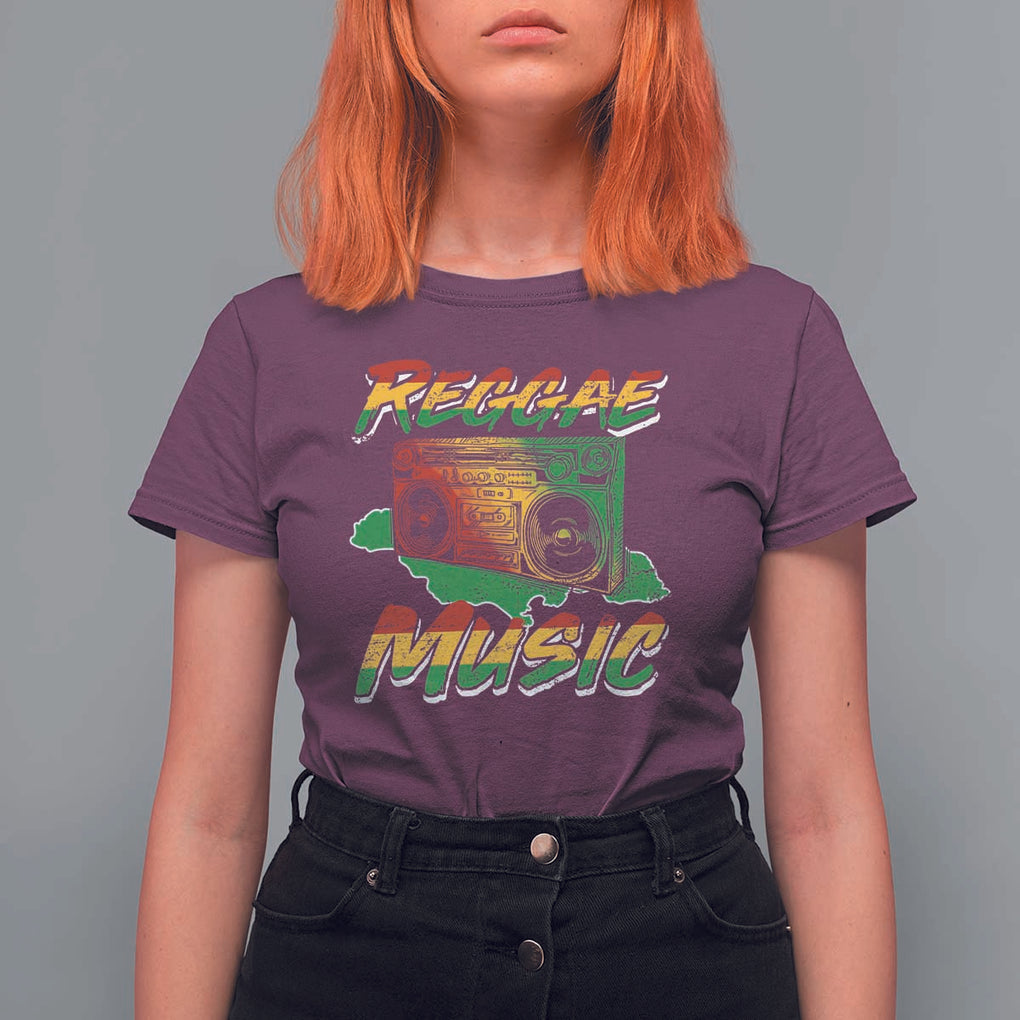 Reggae Music T Shirt For Women Rastafari Rasta Jamaica Boombox TS11 Maroon Print Your Wear