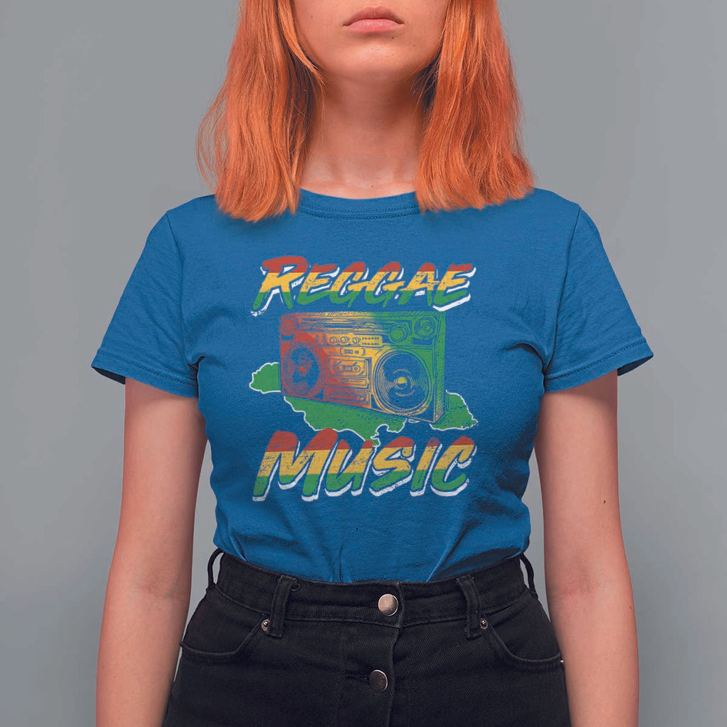Reggae Music T Shirt For Women Rastafari Rasta Jamaica Boombox TS11 Royal Blue Print Your Wear