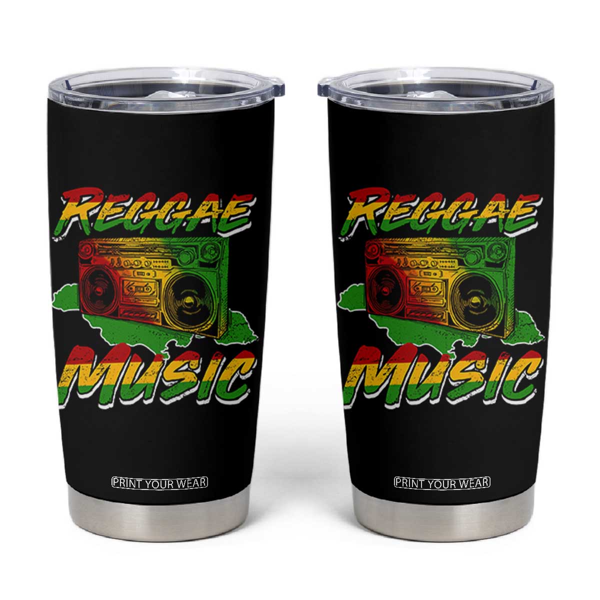 Reggae Music Tumbler Cup Rastafari Rasta Jamaica Boombox TS11 Black Print Your Wear