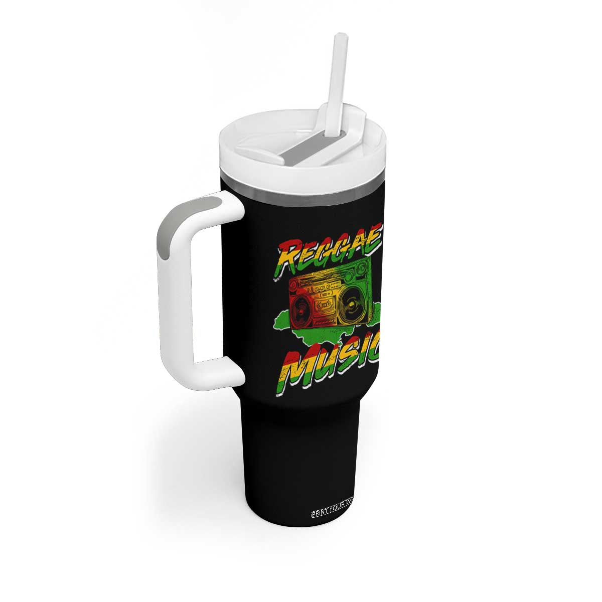 Reggae Music Tumbler With Handle Rastafari Rasta Jamaica Boombox TS11 Print Your Wear