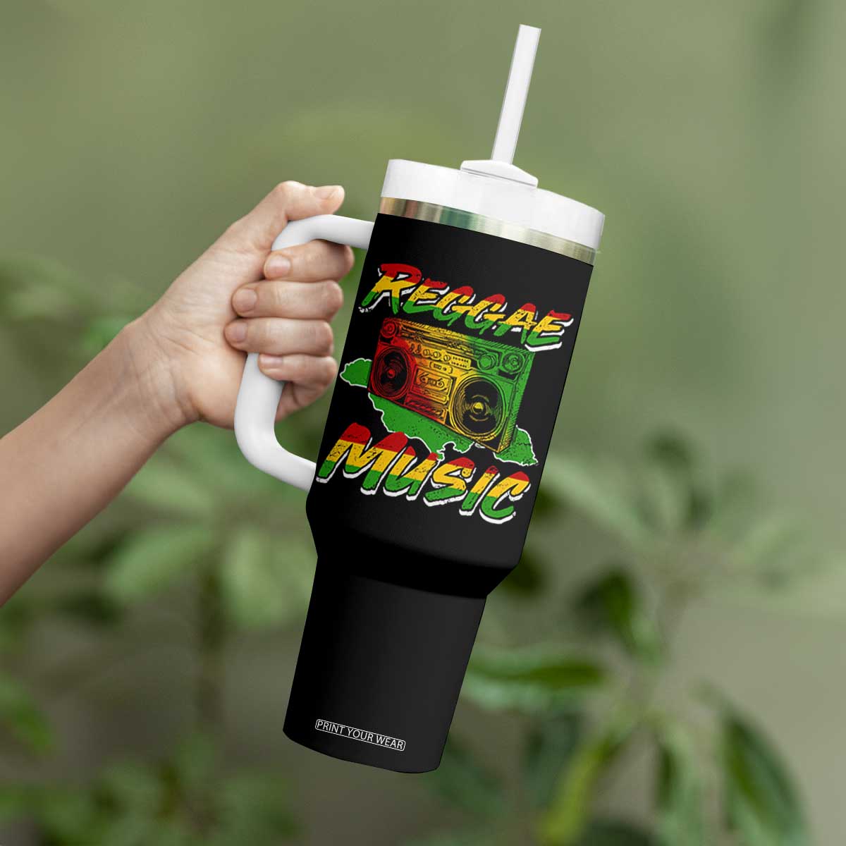 Reggae Music Tumbler With Handle Rastafari Rasta Jamaica Boombox TS11 Print Your Wear