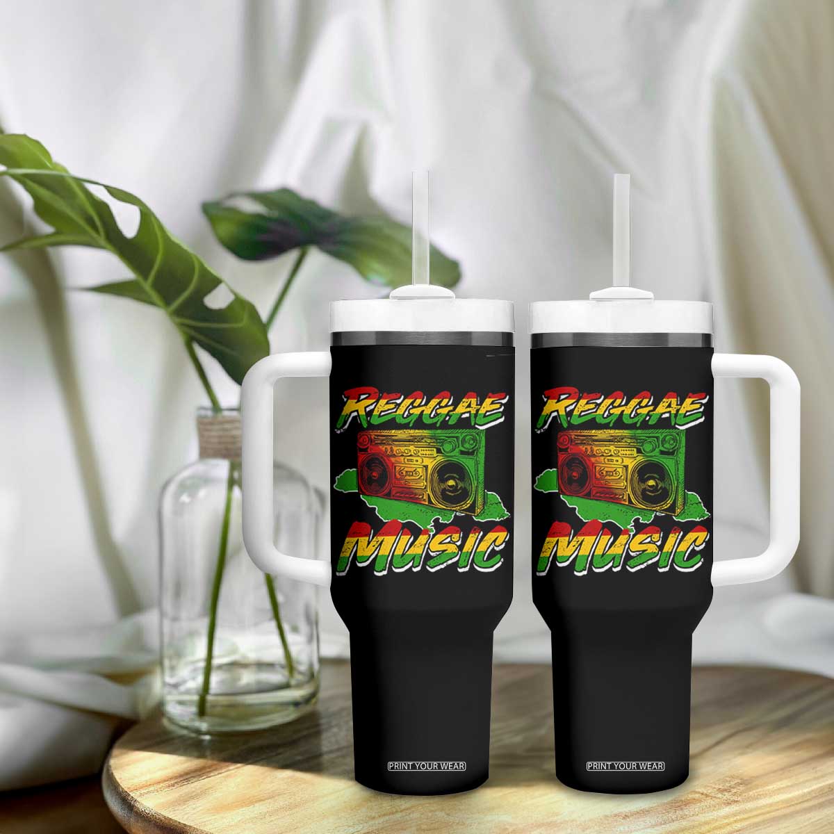 Reggae Music Tumbler With Handle Rastafari Rasta Jamaica Boombox TS11 Print Your Wear