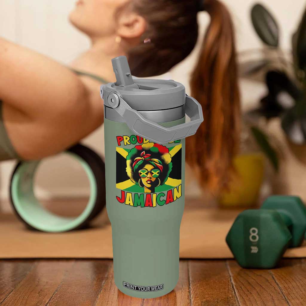 Proud To Be Jamaican Flip Straw Tumbler Jamaica Pride Flag Girl Sunglasses TS11 One Size: 30 oz Moss Green Print Your Wear