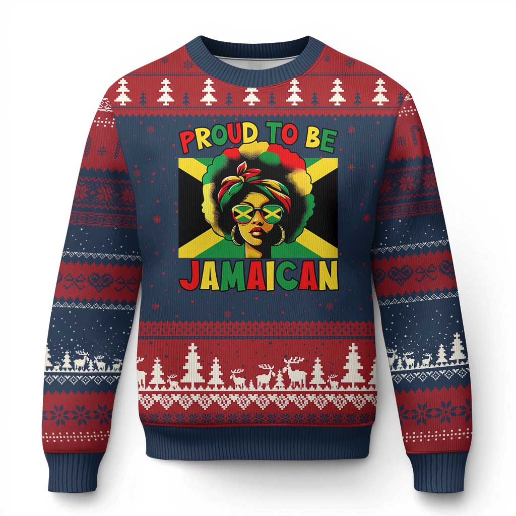 Proud To Be Jamaican Ugly Christmas Sweater Jamaica Pride Flag Girl Sunglasses TS11 Navy Red Print Your Wear
