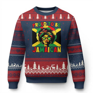 Proud To Be Jamaican Ugly Christmas Sweater Jamaica Pride Flag Girl Sunglasses TS11 Navy Red Print Your Wear
