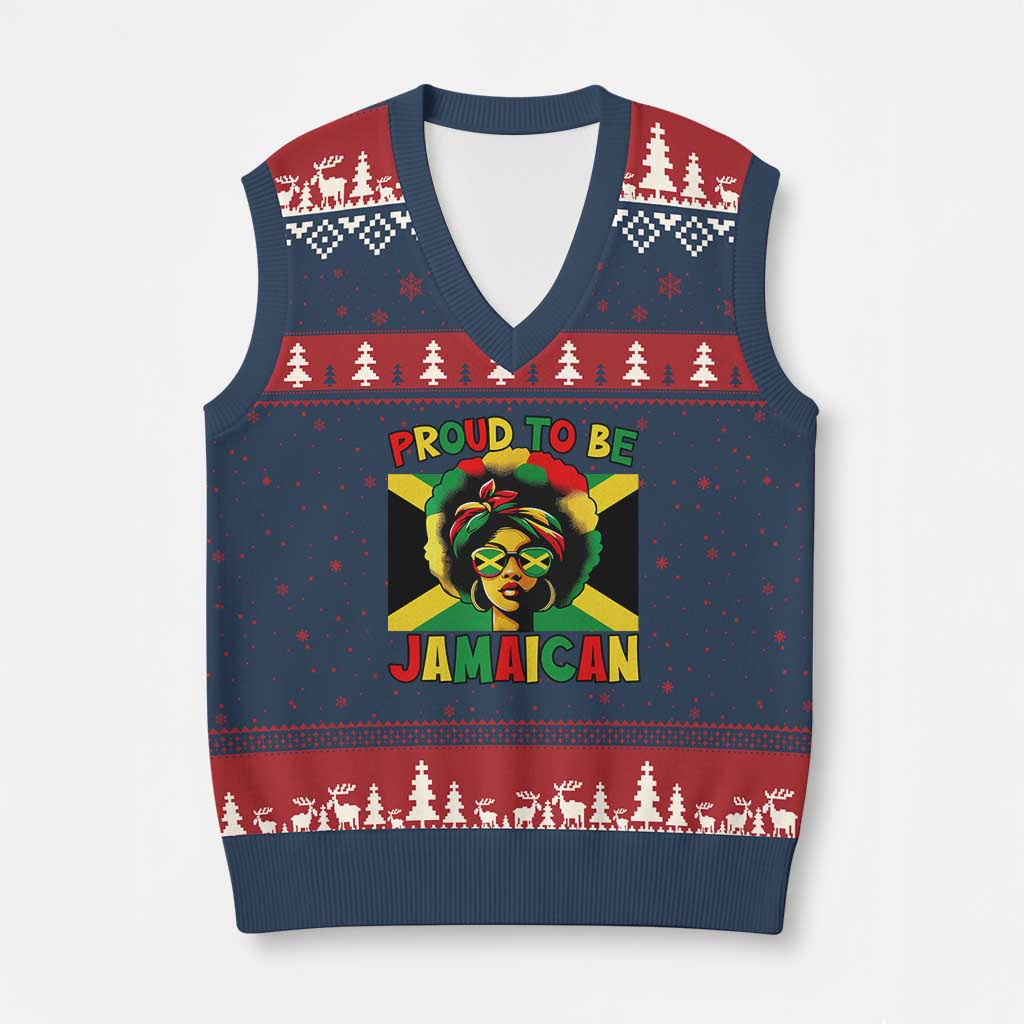 Proud To Be Jamaican V-Neck Knit Sweater Vest Jamaica Pride Flag Girl Sunglasses TS11 Navy Red Print Your Wear
