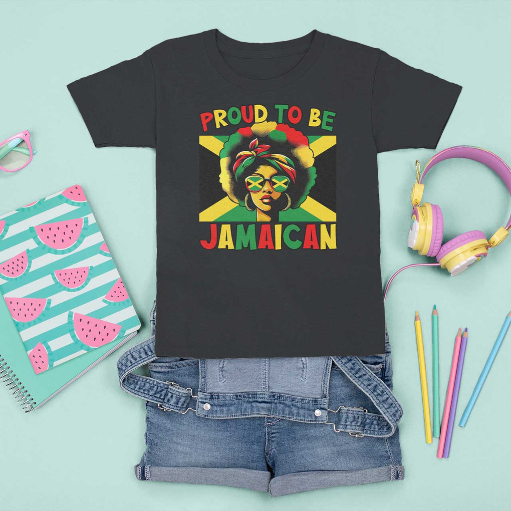 Proud To Be Jamaican T Shirt For Kid Jamaica Pride Flag Girl Sunglasses TS11 Black Print Your Wear