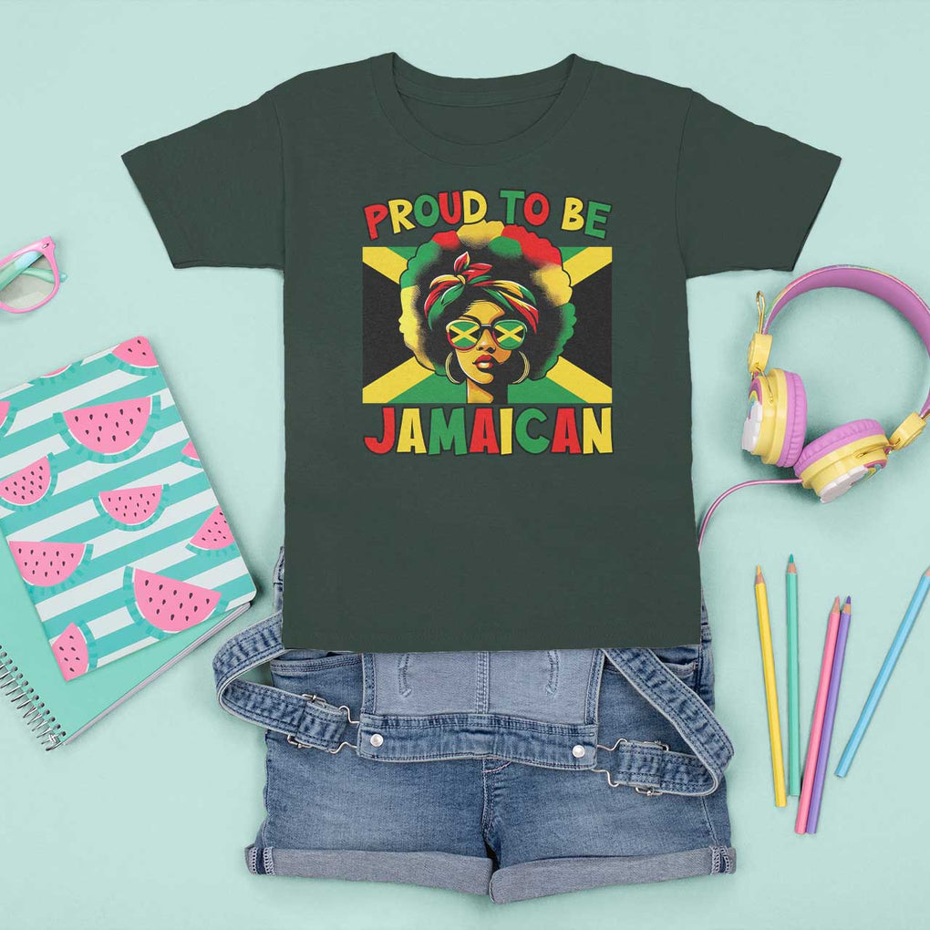 Proud To Be Jamaican T Shirt For Kid Jamaica Pride Flag Girl Sunglasses TS11 Dark Forest Green Print Your Wear
