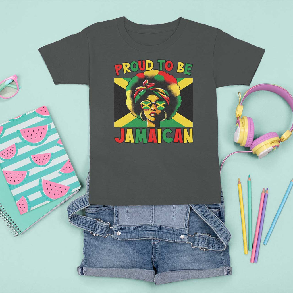 Proud To Be Jamaican T Shirt For Kid Jamaica Pride Flag Girl Sunglasses TS11 Dark Heather Print Your Wear