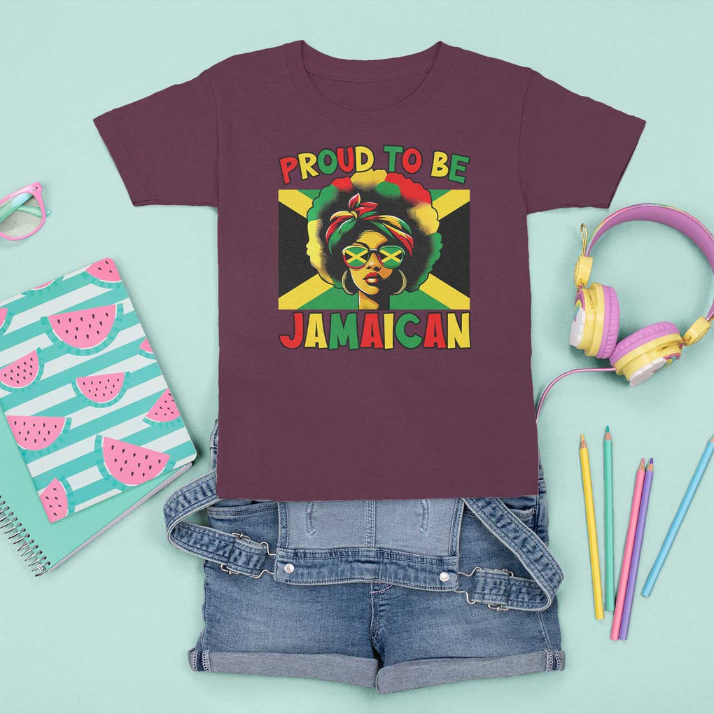 Proud To Be Jamaican T Shirt For Kid Jamaica Pride Flag Girl Sunglasses TS11 Maroon Print Your Wear