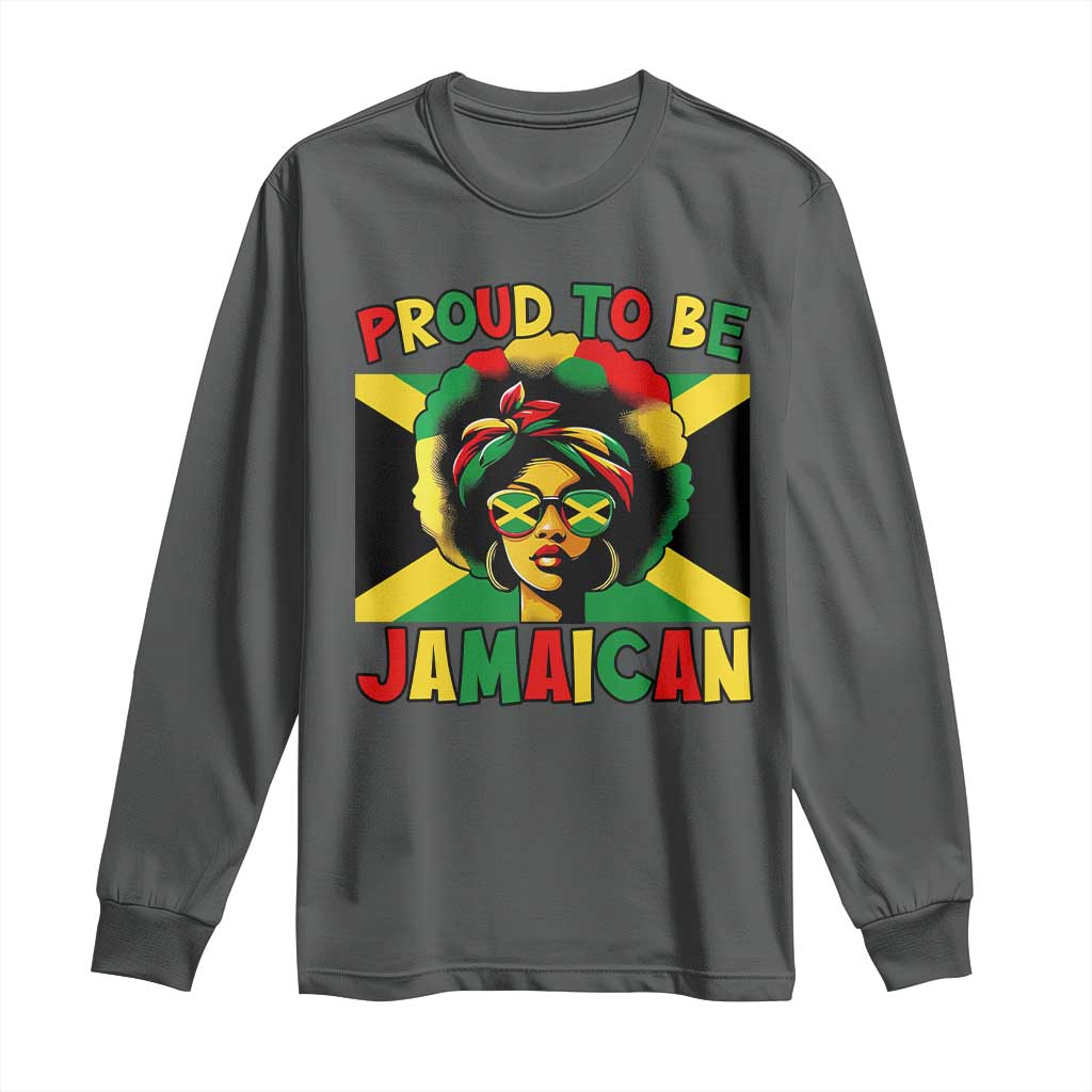 Proud To Be Jamaican Long Sleeve Shirt Jamaica Pride Flag Girl Sunglasses TS11 Dark Heather Print Your Wear