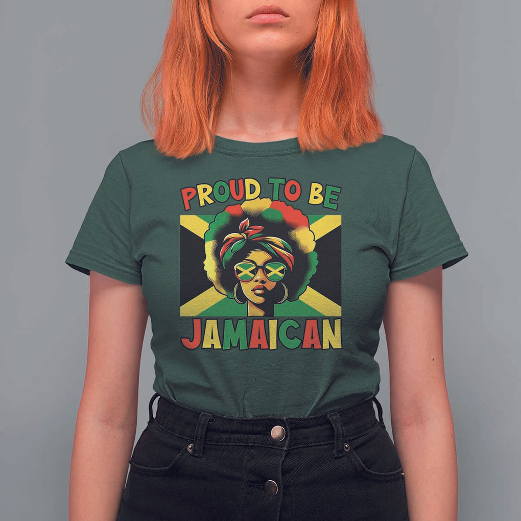 Proud To Be Jamaican T Shirt For Women Jamaica Pride Flag Girl Sunglasses TS11 Dark Forest Green Print Your Wear