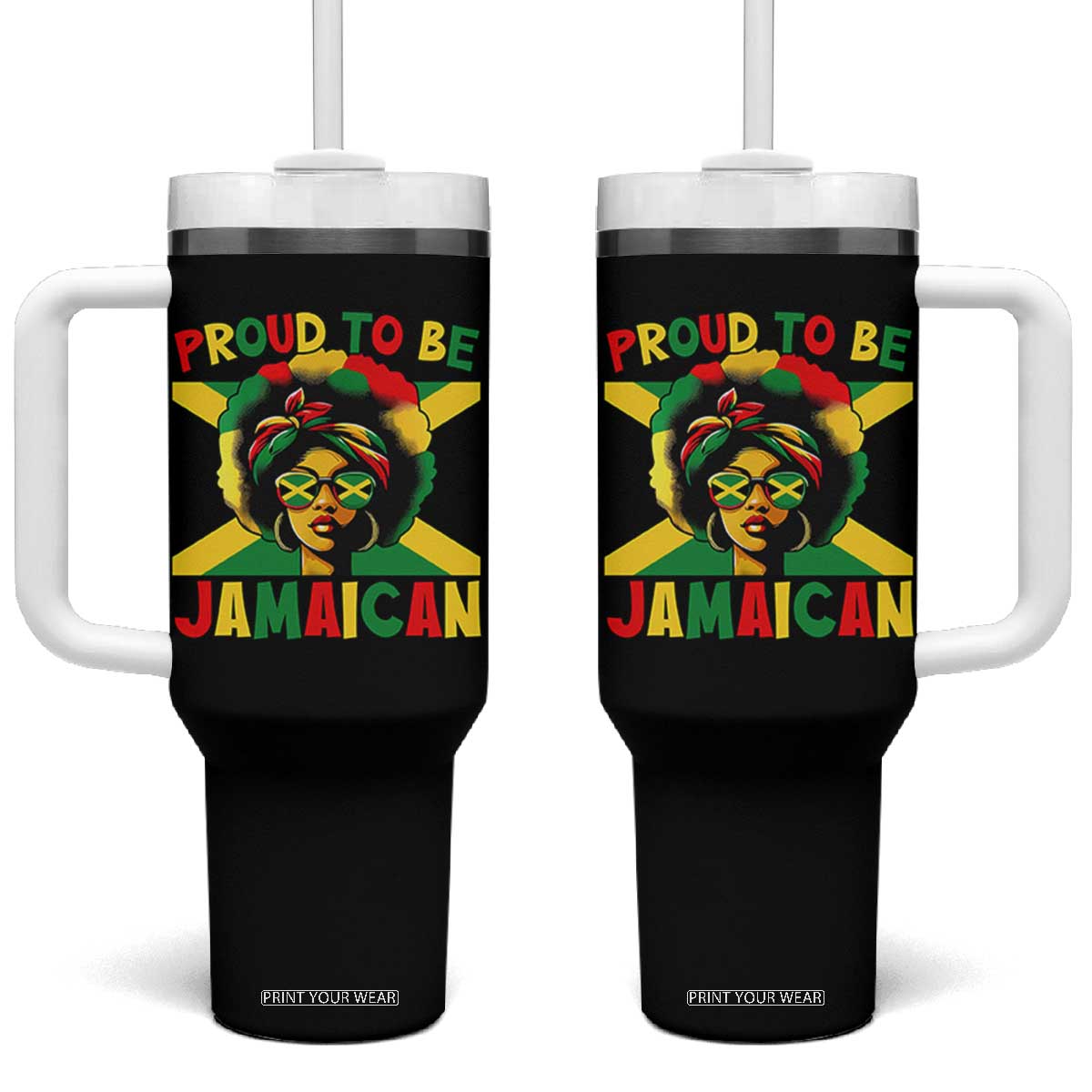 Proud To Be Jamaican Tumbler With Handle Jamaica Pride Flag Girl Sunglasses TS11 One Size: 40 oz Black Print Your Wear