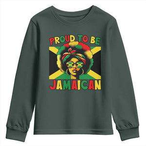 Proud To Be Jamaican Youth Sweatshirt Jamaica Pride Flag Girl Sunglasses TS11 Dark Forest Green Print Your Wear