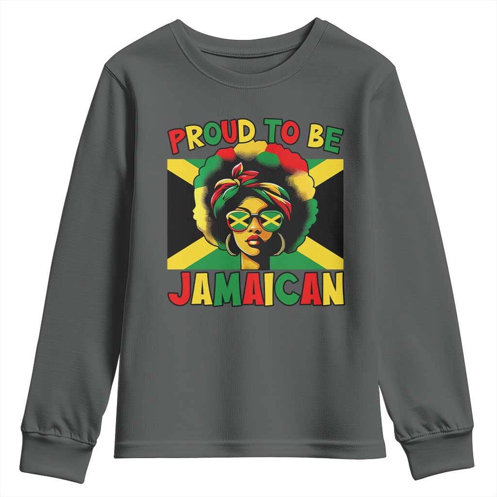 Proud To Be Jamaican Youth Sweatshirt Jamaica Pride Flag Girl Sunglasses TS11 Dark Heather Print Your Wear