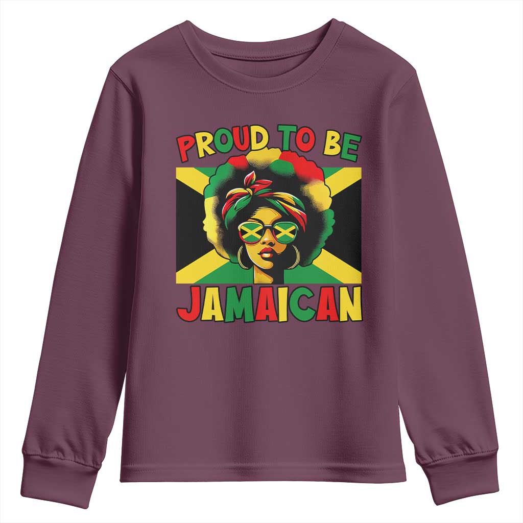 Proud To Be Jamaican Youth Sweatshirt Jamaica Pride Flag Girl Sunglasses TS11 Maroon Print Your Wear