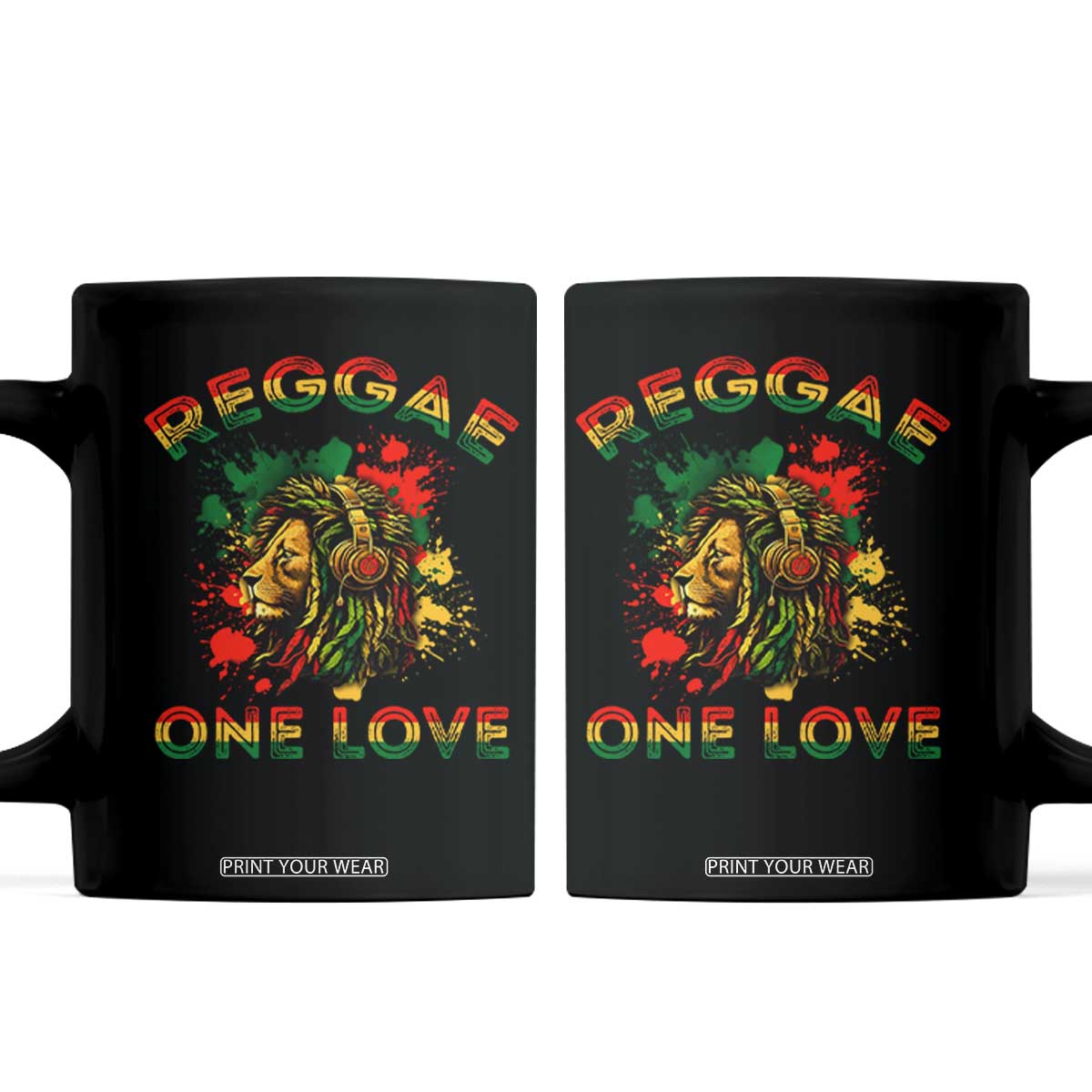 Reggae One Love Coffee Mug Rasta Music Jamaican Pride Headphones Lion TS11 Black Print Your Wear