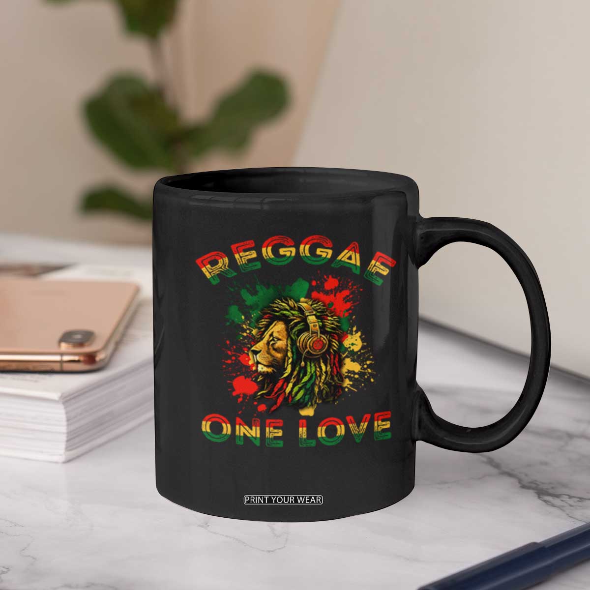 Reggae One Love Coffee Mug Rasta Music Jamaican Pride Headphones Lion TS11 Print Your Wear