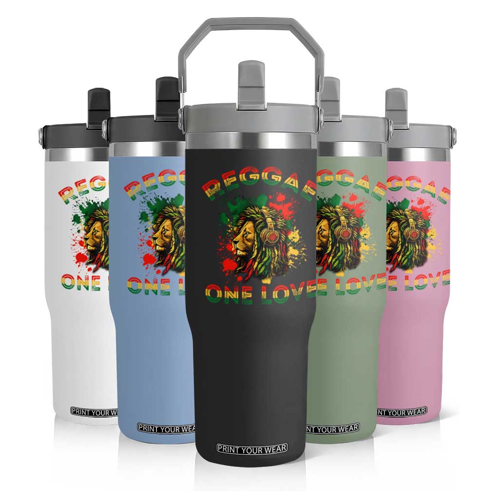 Reggae One Love Flip Straw Tumbler Rasta Music Jamaican Pride Headphones Lion TS11 Print Your Wear