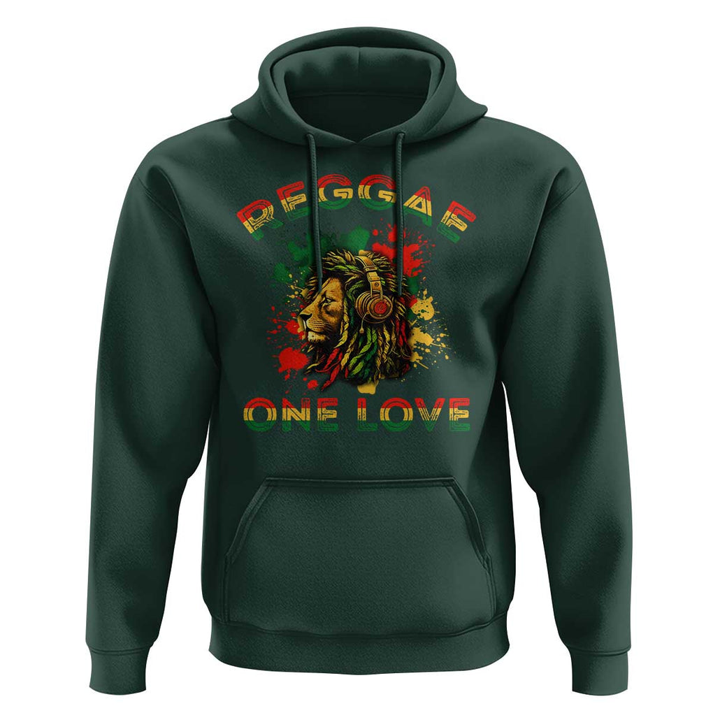 Reggae One Love Hoodie Rasta Music Jamaican Pride Headphones Lion TS11 Dark Forest Green Print Your Wear