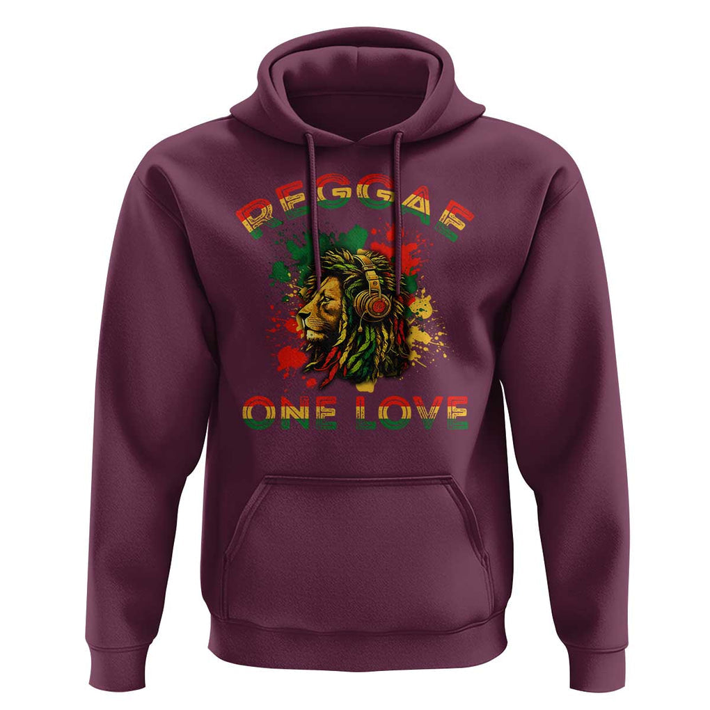 Reggae One Love Hoodie Rasta Music Jamaican Pride Headphones Lion TS11 Maroon Print Your Wear